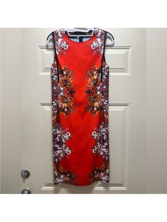 Roberto Cavalli Dresses & Skirts - Roberto Cavalli Bodycon Sheath Dress Orange Baroque Print Size 8 Designer Luxury